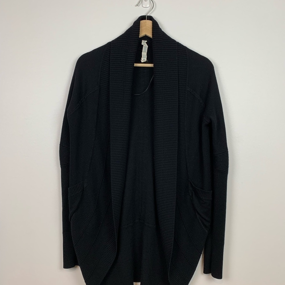Lululemon Transformation Wrap Cashmere Blend Black Open Cardigan Reversible Sz 6